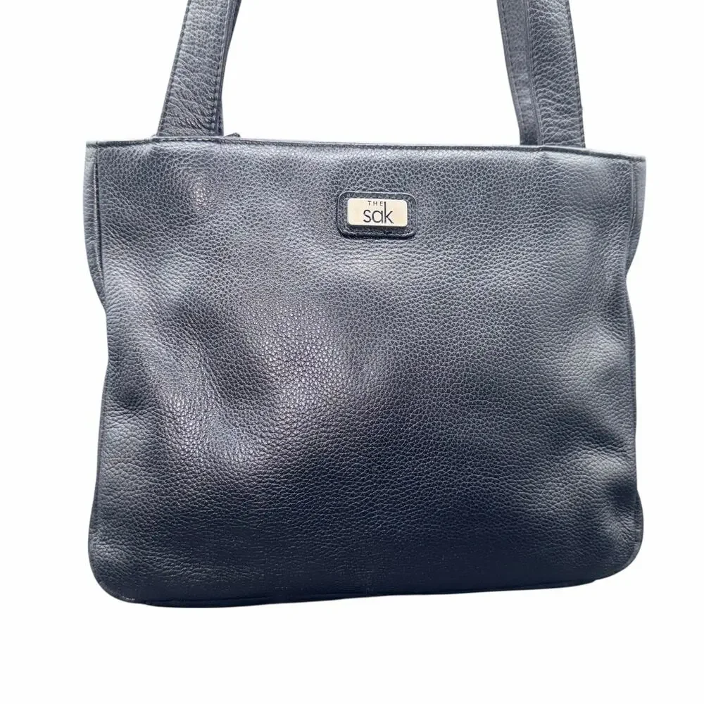 The Sak Black Pebbled Leather Shoulder Tote Bag Zip Top